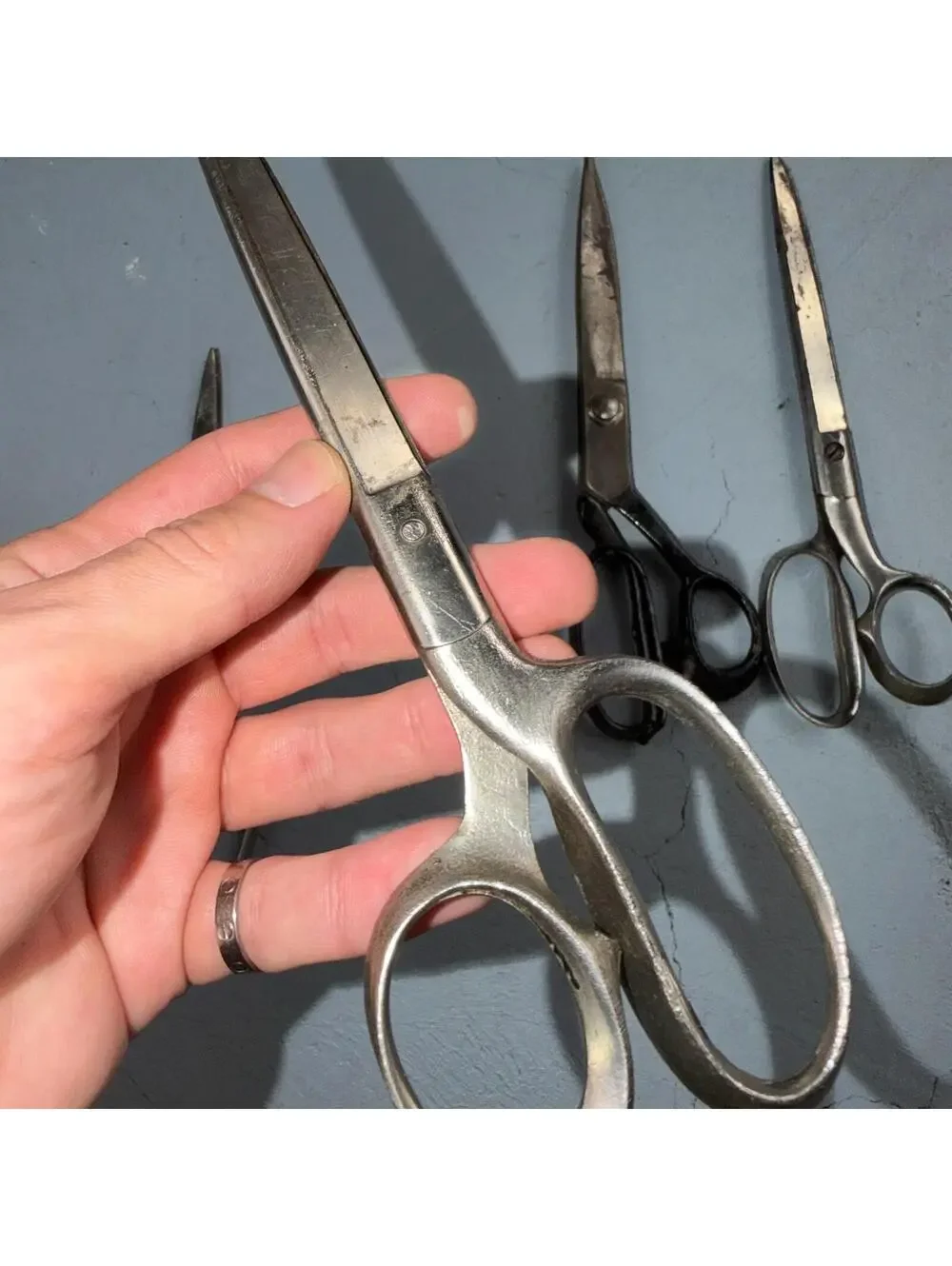 4 Pairs of Used Vintage Scissors Silver Handle Henkel Italy Steel Rare 60s